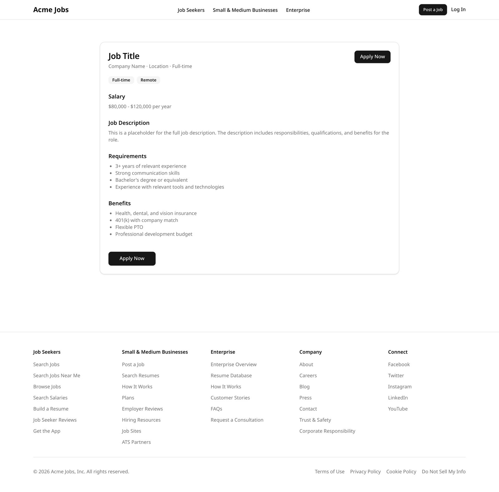 A job-detail page wireframe reconstructed by Graphclone from a live crawl